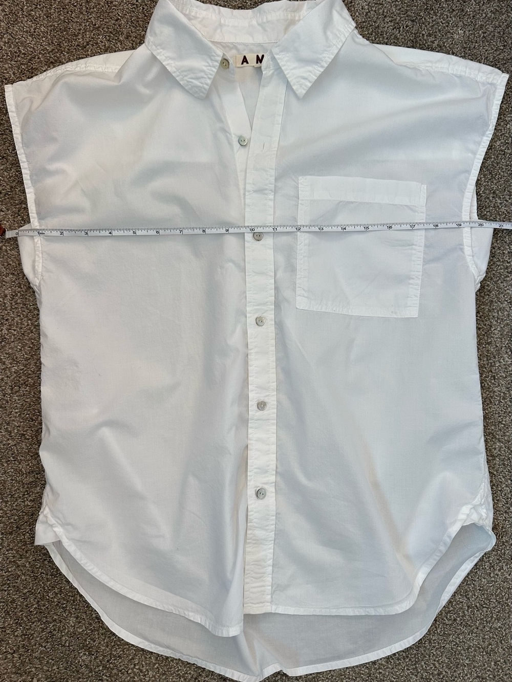 AMO Shirt Button Up Cap Sleeve White Cotton Top Women’s Small Minimalist Classic - Picture 8 of 11